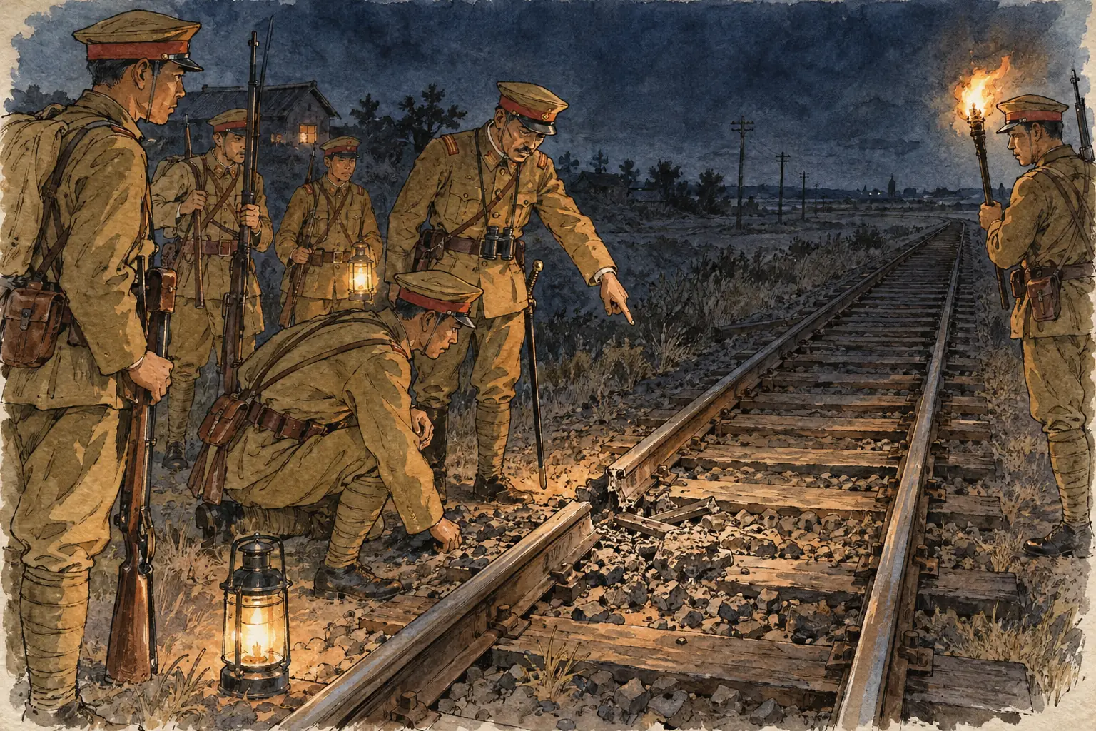 Japanese officers staged an explosion on the railway near Mukden on 18 September 1931 as an excuse to invade