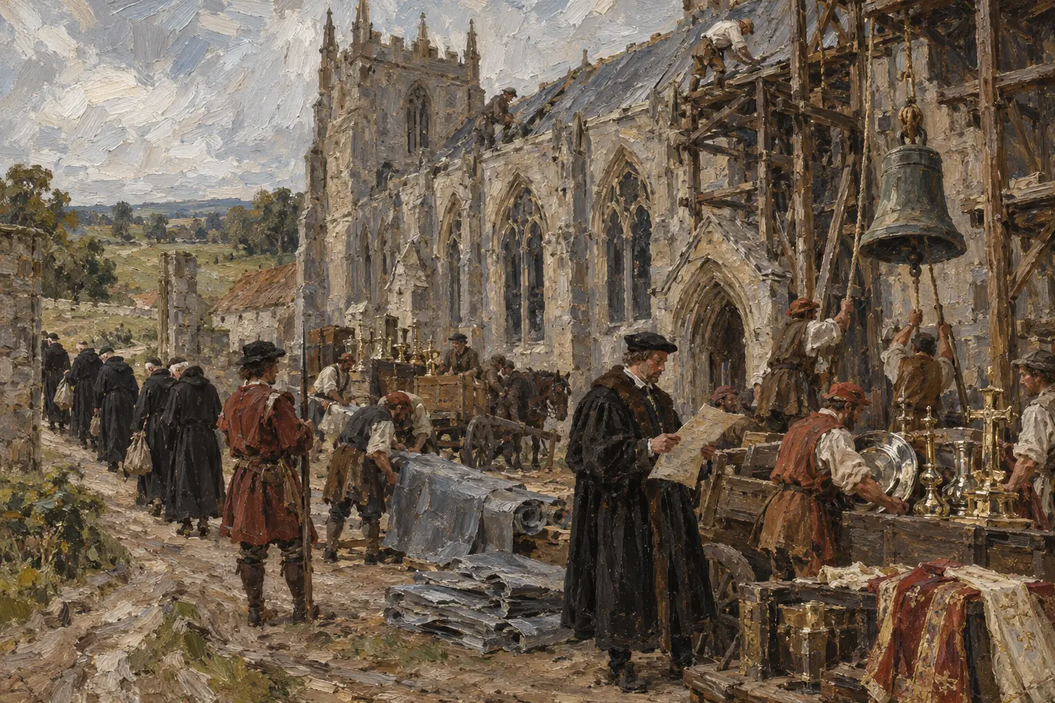 The king's men stripped dissolved monasteries of their lead, bells, plate and vestments, and the monks were turned out, most of them with a small pension.