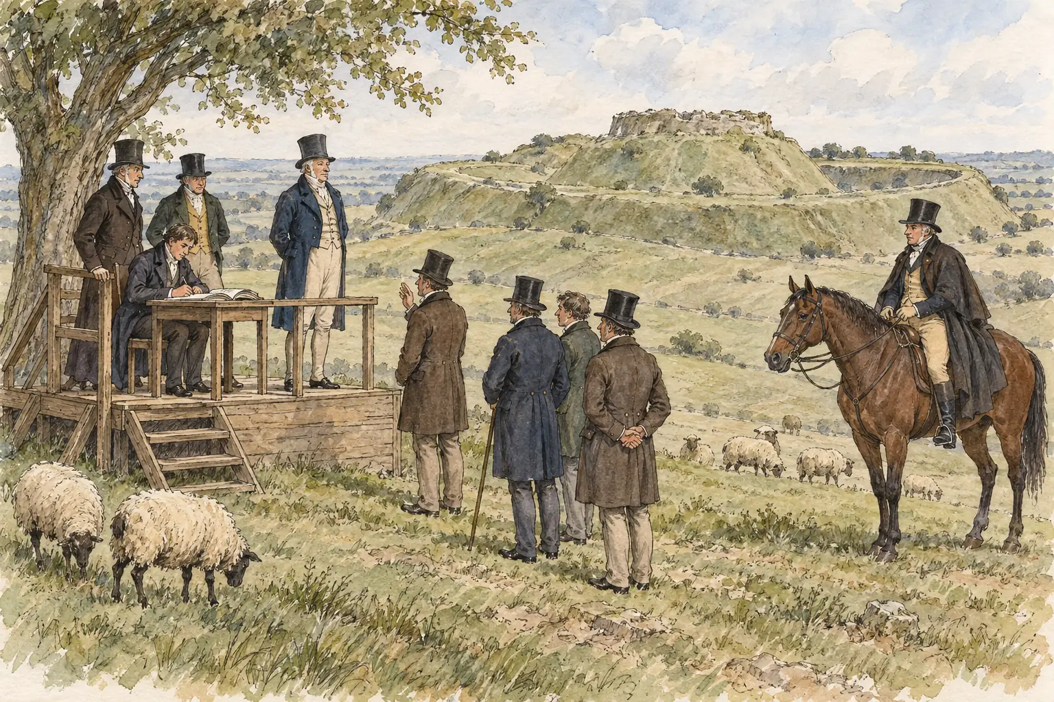 Before 1832 Old Sarum, an empty hill with a handful of voters who voted aloud, elected two MPs