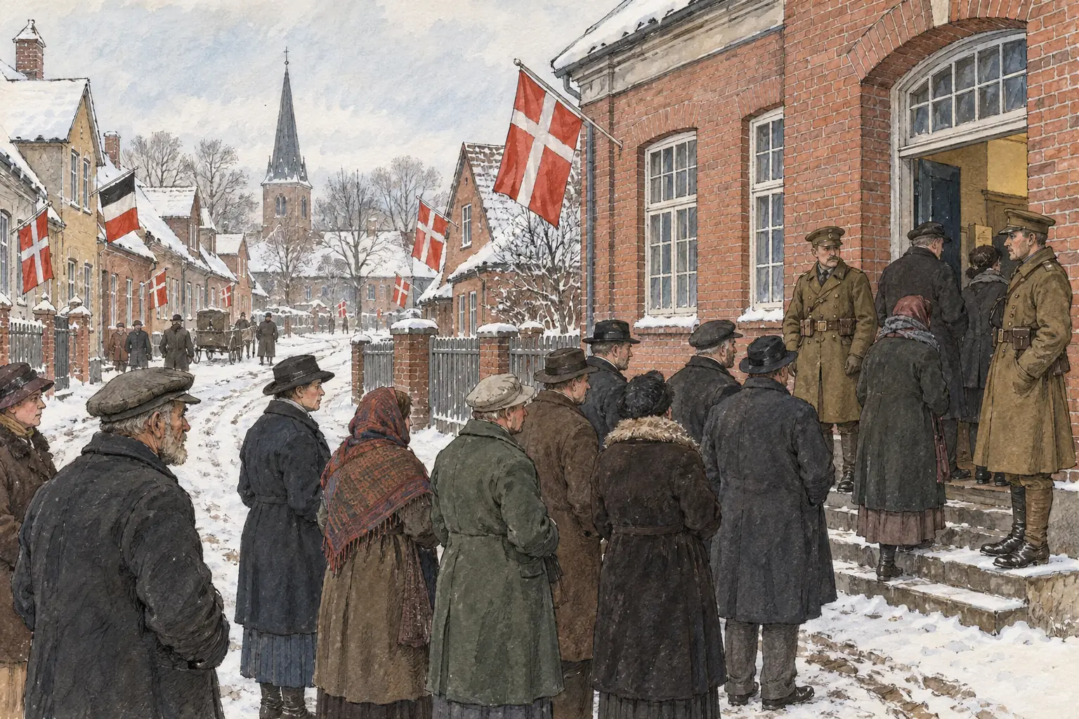 Voters in Northern Schleswig choose between Denmark and Germany in the 1920 plebiscite