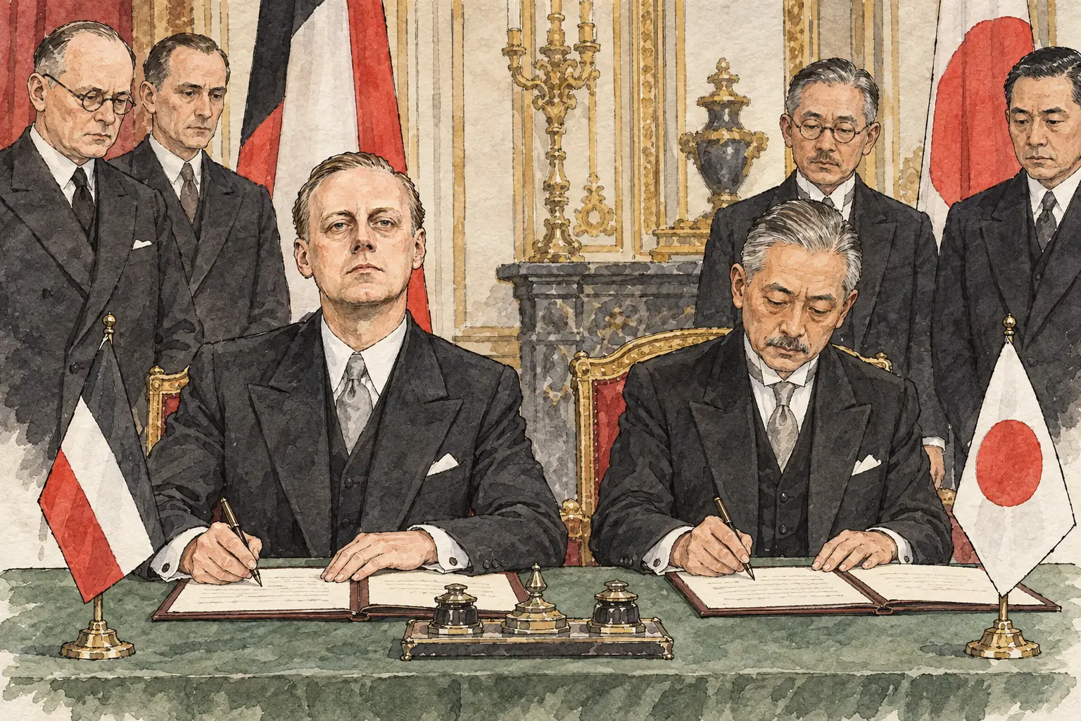Ribbentrop signed the Anti-Comintern Pact with Japan's ambassador in Berlin on 25 November 1936.