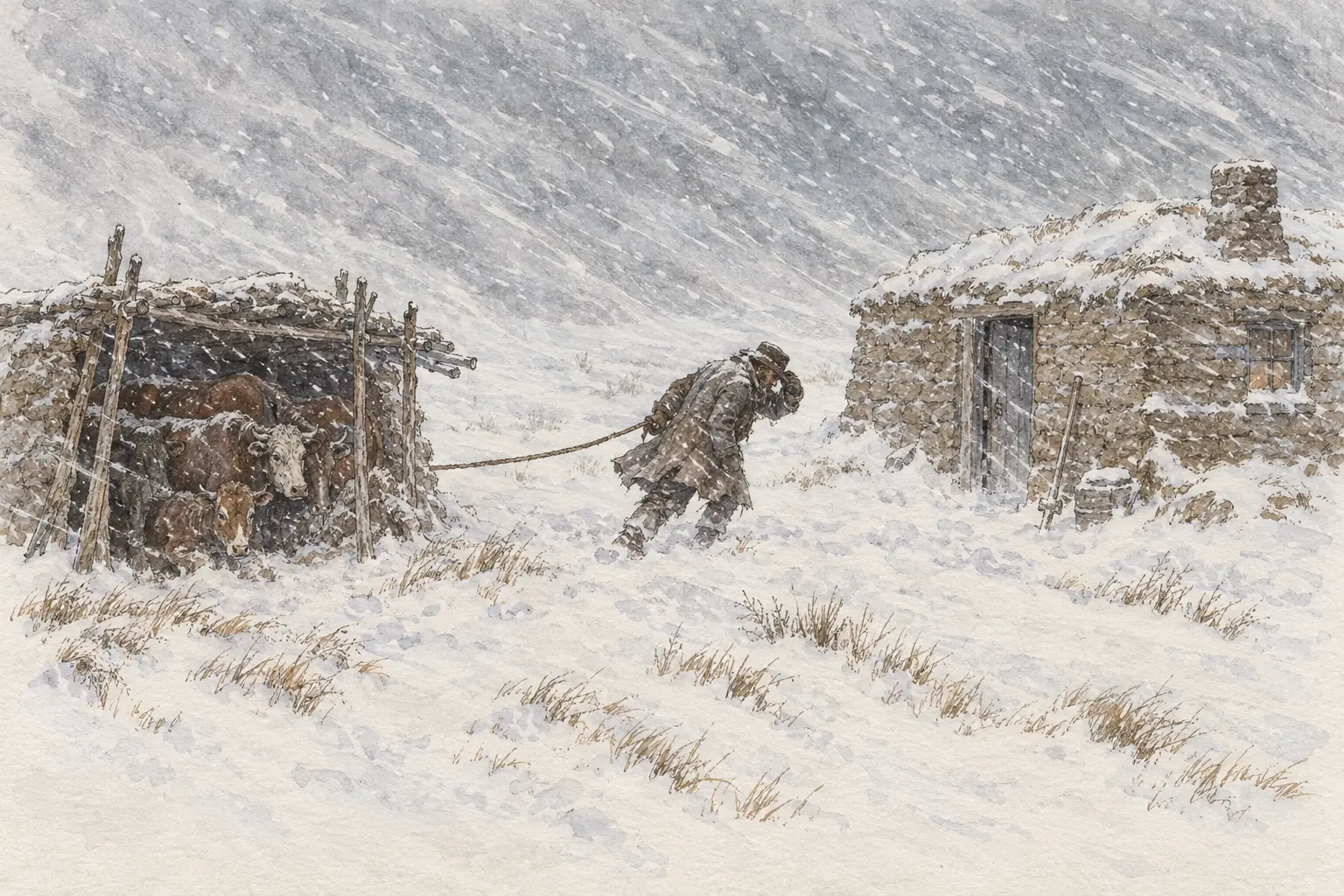 Winter blizzards cut isolated settlers off and endangered people and livestock
