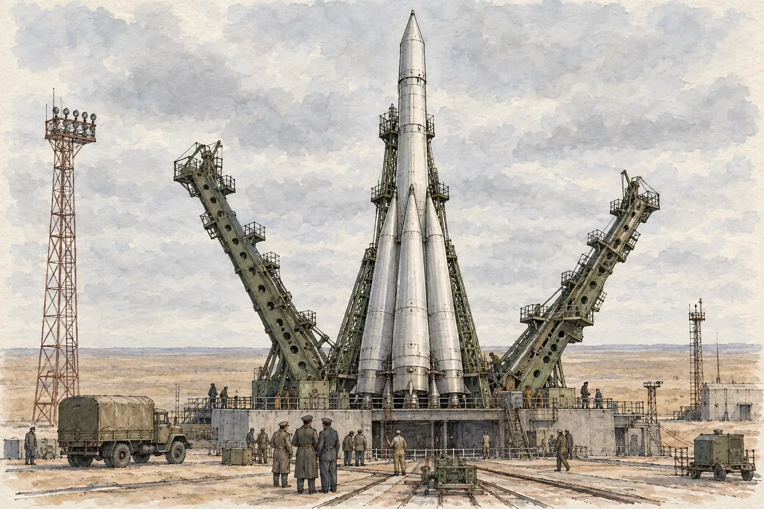 The Soviet R-7, the first intercontinental ballistic missile, was first successfully tested in August 1957