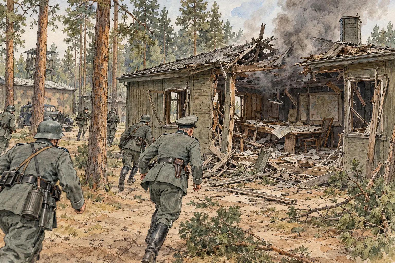 The explosion wrecked the hut, but the heavy table shielded Hitler, who was only injured