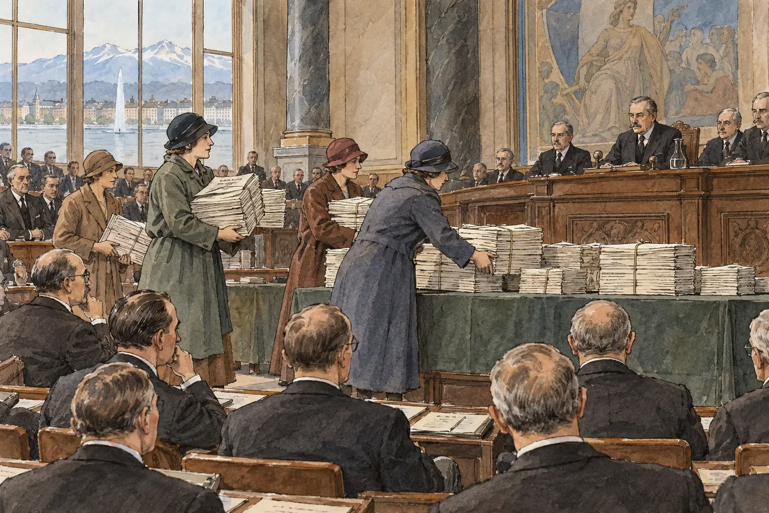 The World Disarmament Conference opened in Geneva in February 1932 with petitions for disarmament signed by millions, but it collapsed after Germany walked out in 1933.