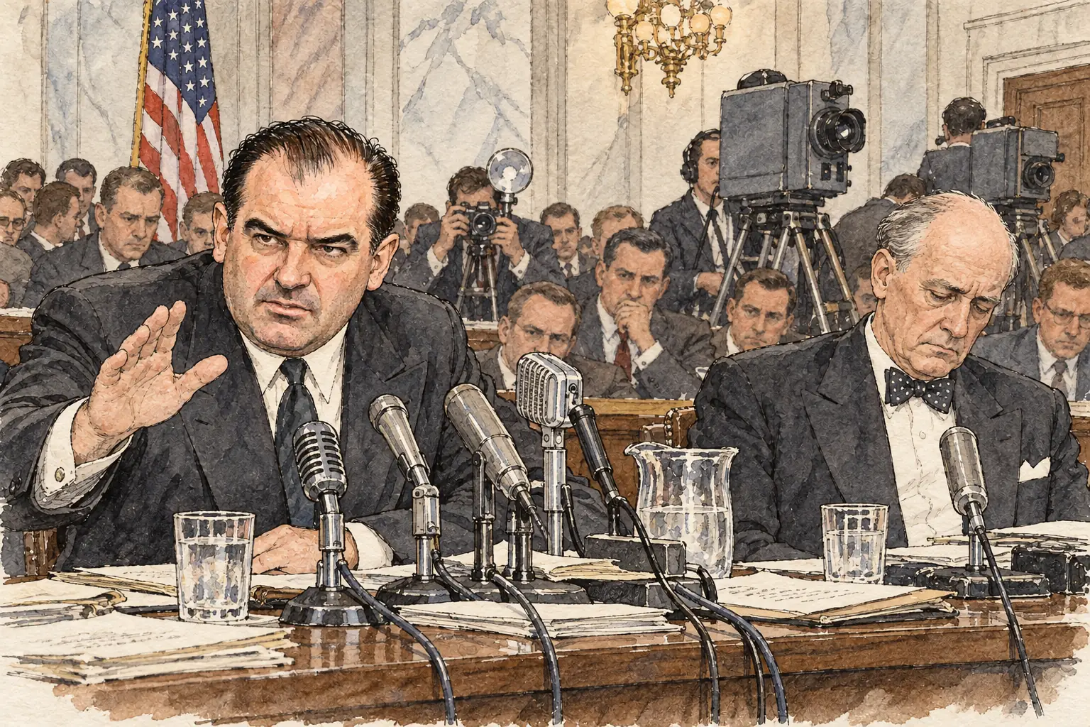 During the televised Army-McCarthy hearings in June 1954, the Army's lawyer Joseph Welch asked McCarthy, "Have you no sense of decency, sir?", and public support for McCarthy fell sharply.