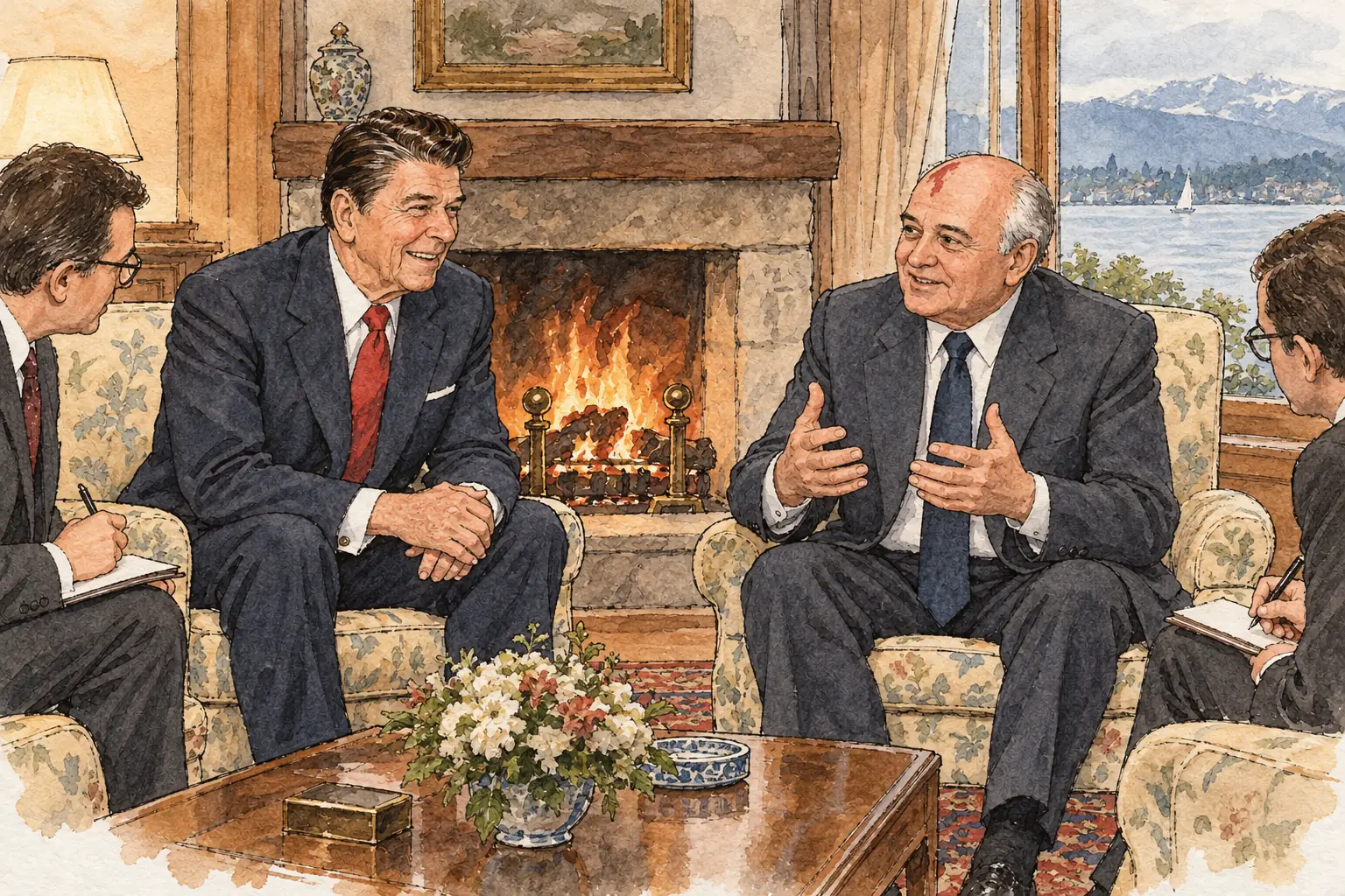 At Geneva in November 1985 Reagan and Gorbachev talked alone by the fire with only their interpreters