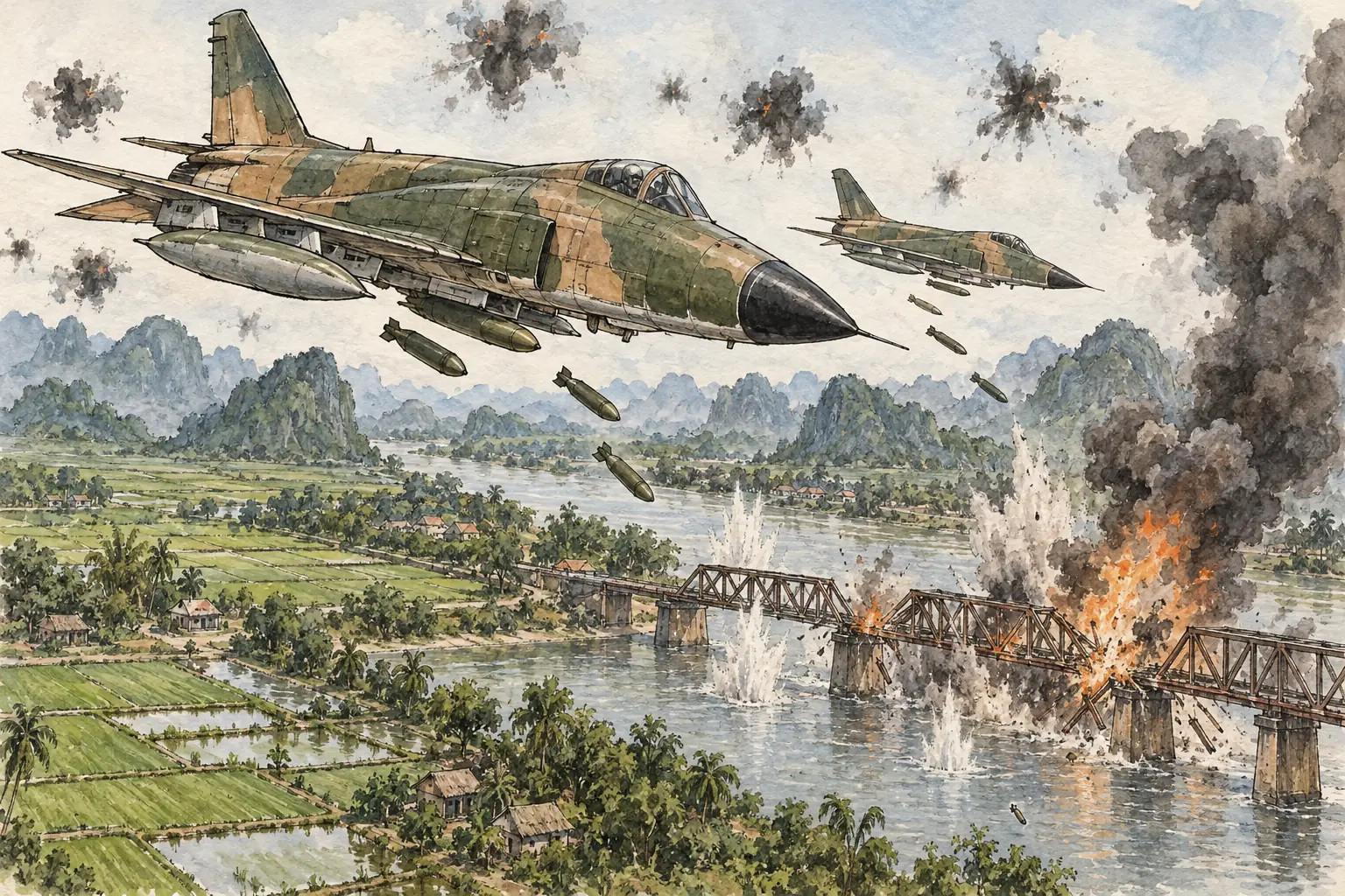 Operation Rolling Thunder bombed bridges, roads and factories in North Vietnam between 1965 and 1968, but supplies still reached the South.