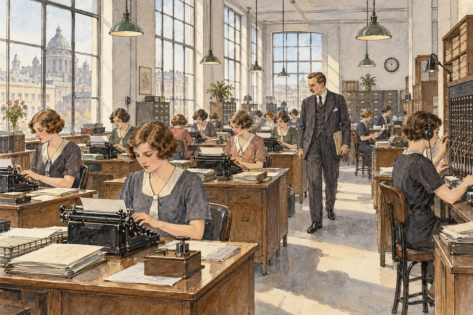 More women took jobs as office clerks and typists