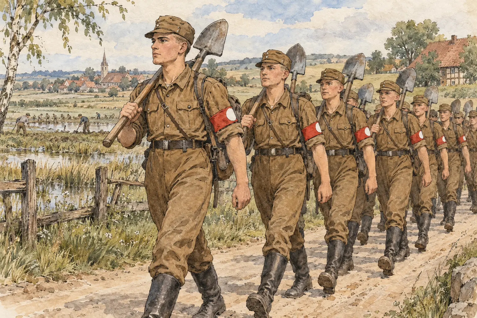 From 1935 the Reich Labour Service required young men aged 18 to 25 to do six months of manual work