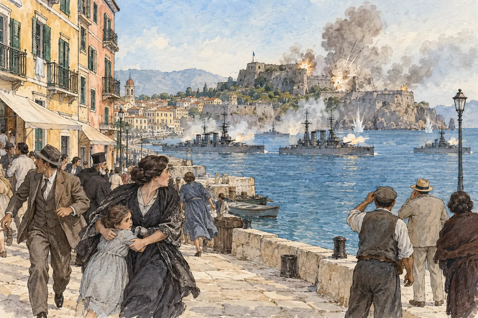 Italian warships bombarded Corfu in August 1923 before Italy occupied the island