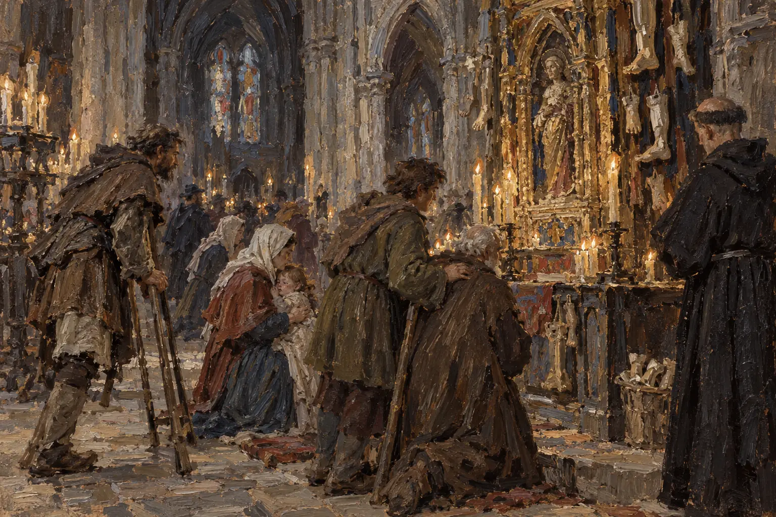 The Church encouraged the sick to make pilgrimages to the shrines of saints in the hope of a miraculous cure.