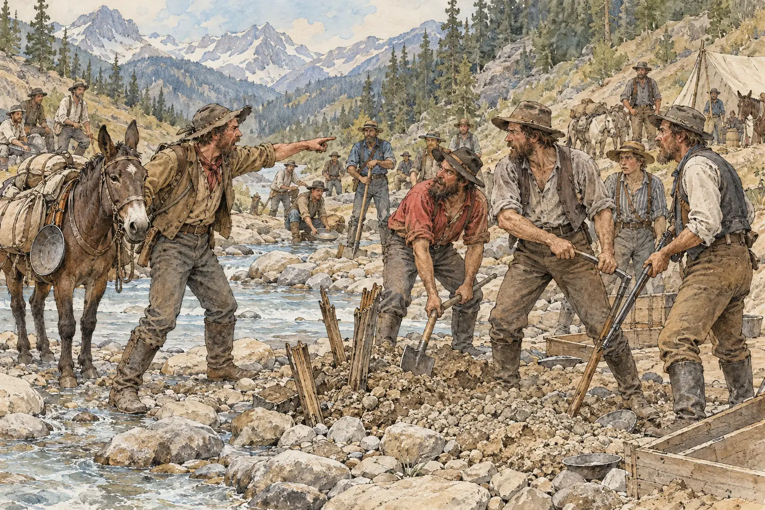 Claim-jumping, seizing another miner's claim, led to violent disputes where there were no courts to settle them