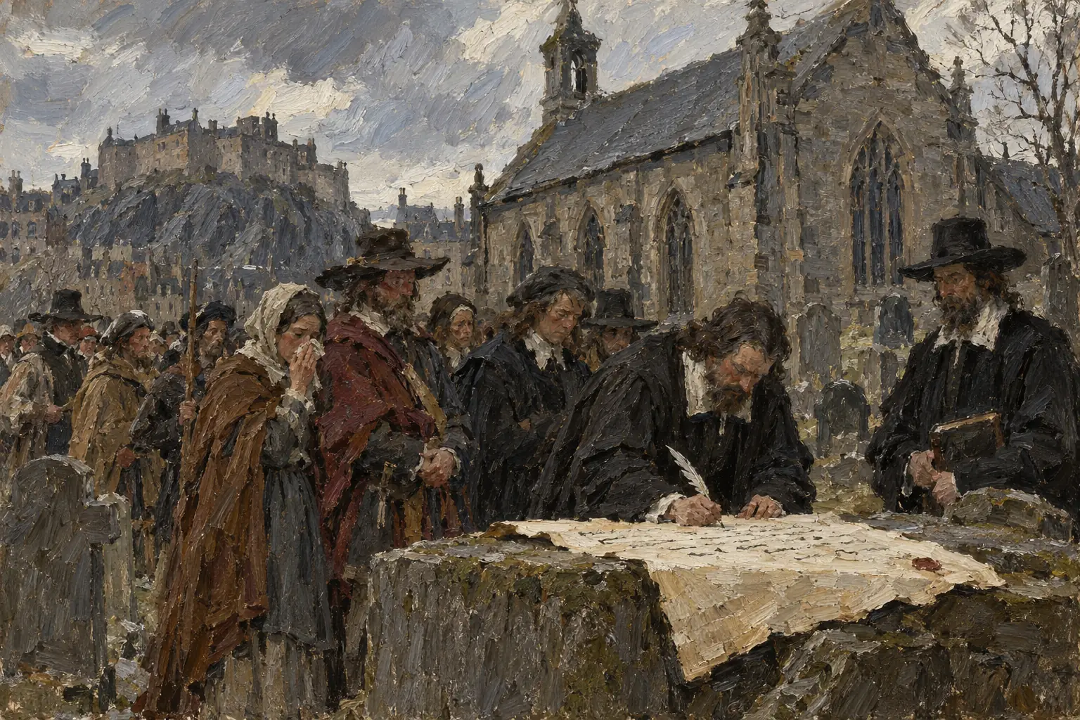 In 1638 Scots of every rank signed the National Covenant, pledging to defend their Presbyterian Church
