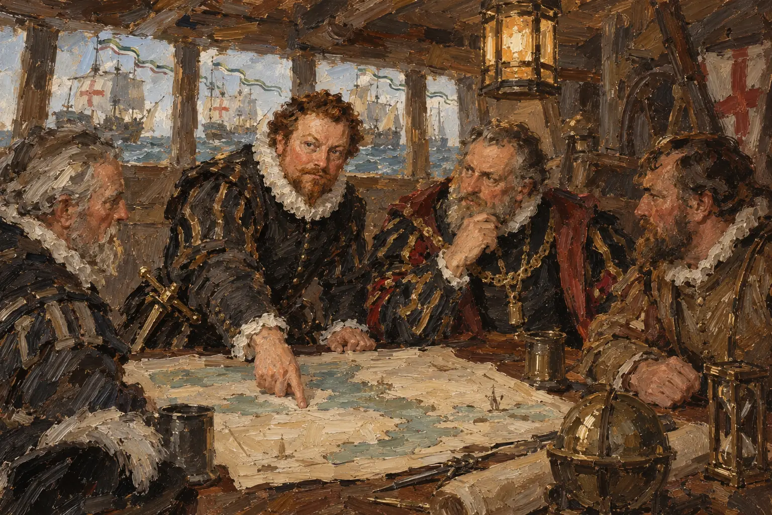 Lord Howard of Effingham commanded the English fleet, with Sir Francis Drake as his vice-admiral.
