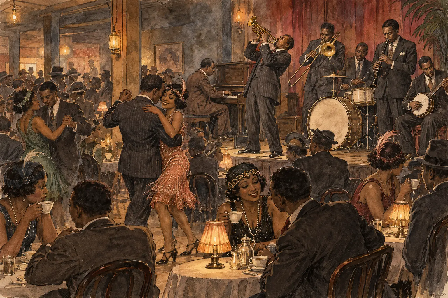 African American jazz bands played in the nightclubs and speakeasies of cities such as Chicago and New York