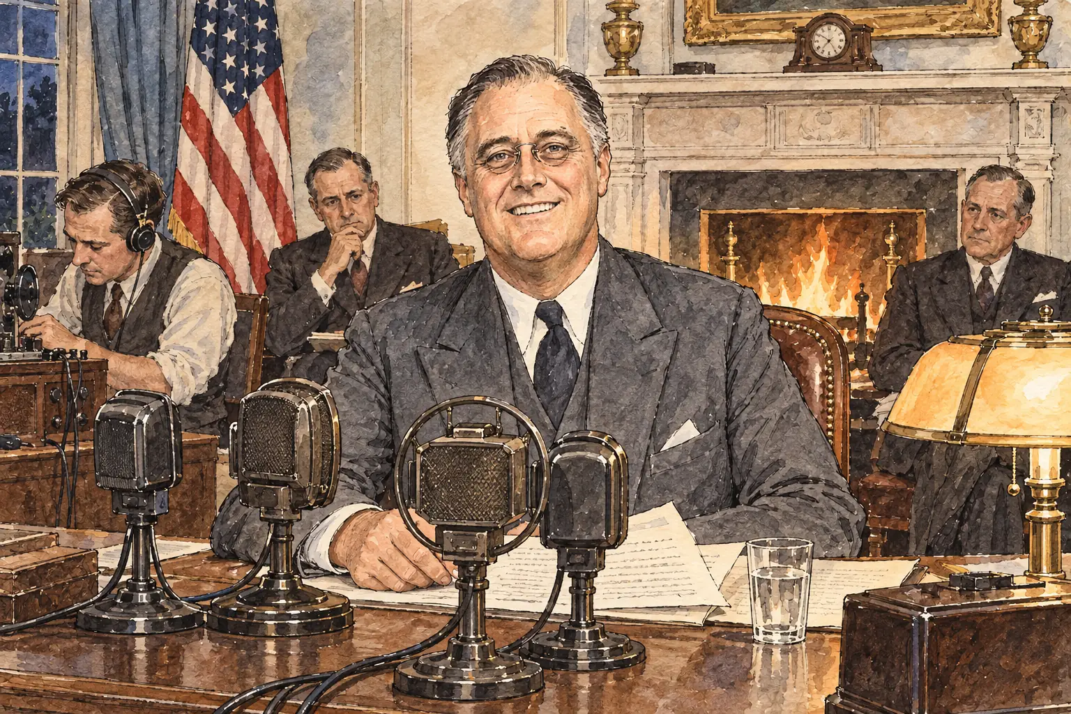 On 12 March 1933 Roosevelt gave his first fireside chat on the radio, explaining why the banks had been closed