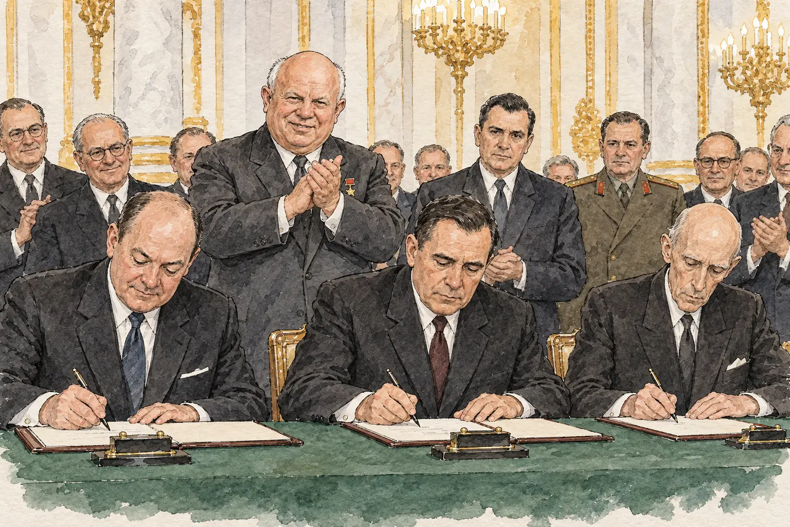 The American, Soviet and British foreign ministers signed the Limited Test Ban Treaty in Moscow on 5 August 1963