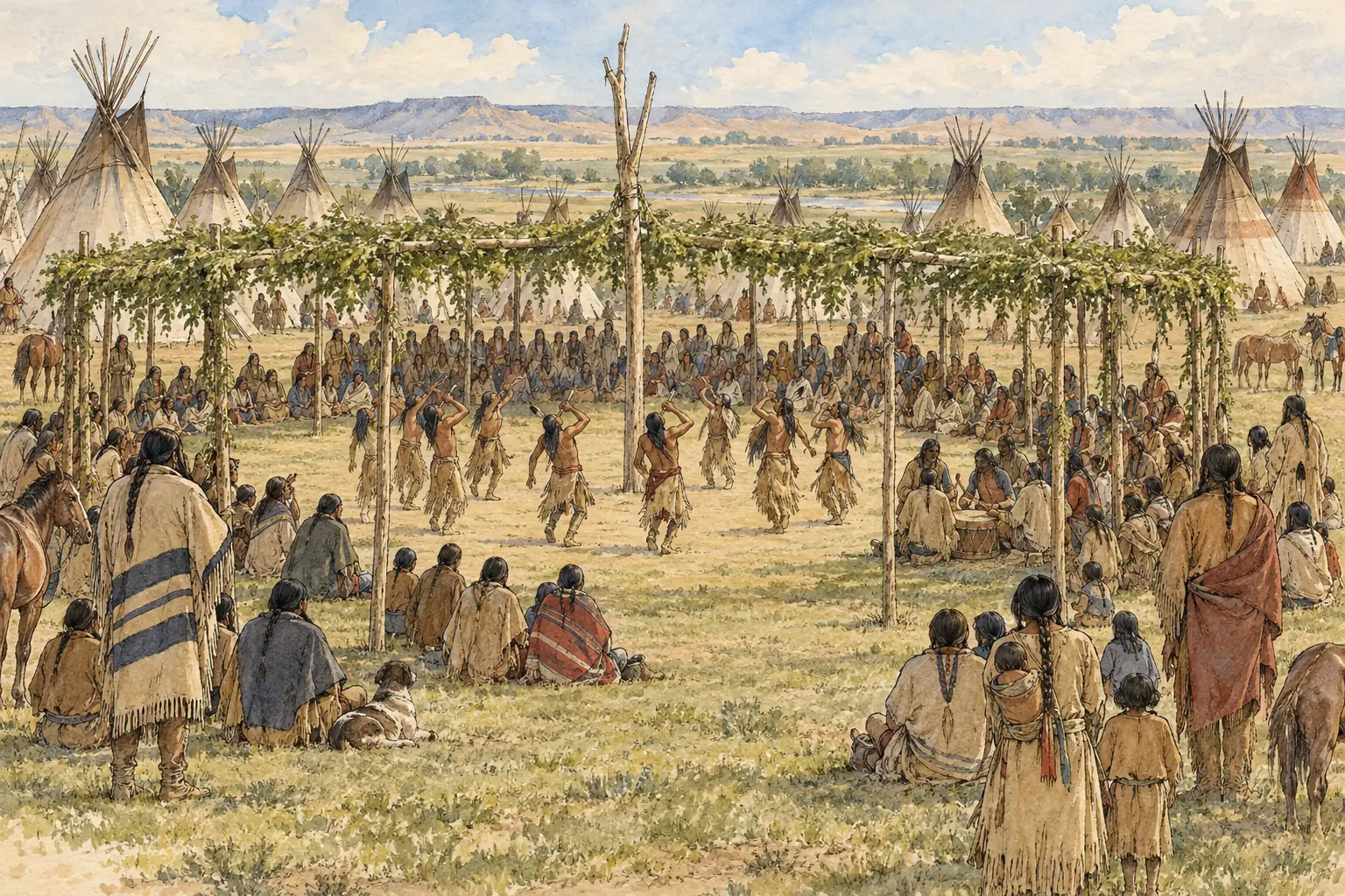 The Sun Dance, a summer ceremony of dancing, fasting and endurance that renewed the bonds of the tribe