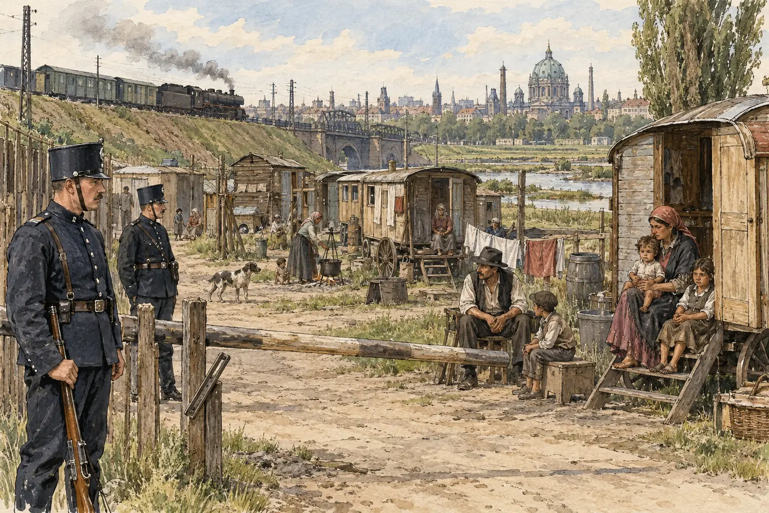 Roma and Sinti were registered and interned; in Berlin in 1936 families were forced into a guarded camp at Marzahn, on waste ground on the edge of the city.