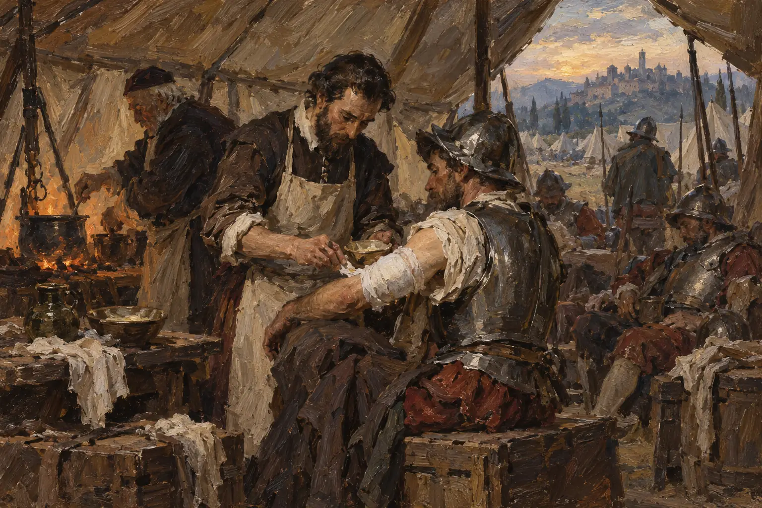 Paré replaced boiling oil with a soothing ointment of egg yolk, rose oil and turpentine