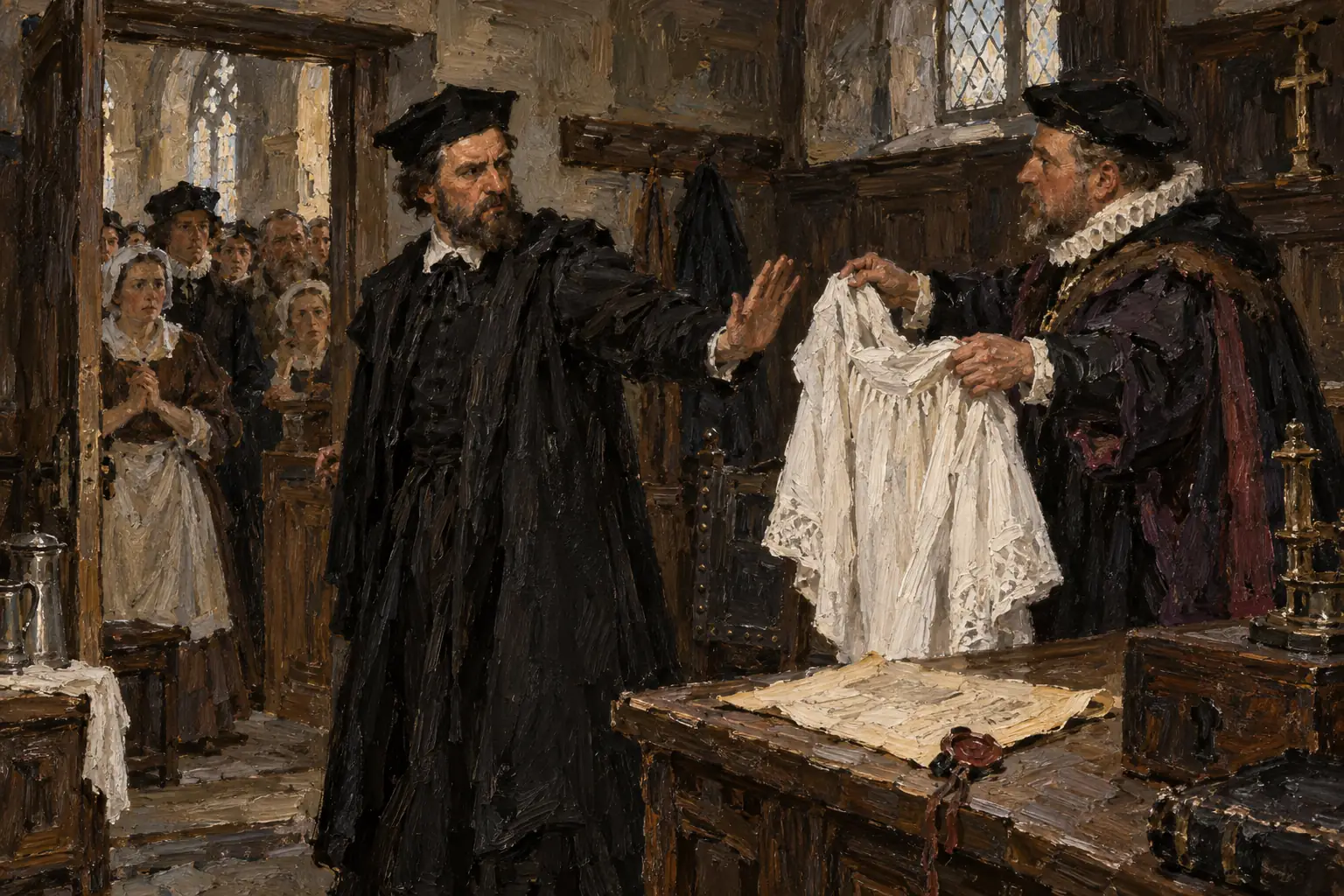 In the vestments controversy a small number of Puritan clergy resigned rather than wear the required robes