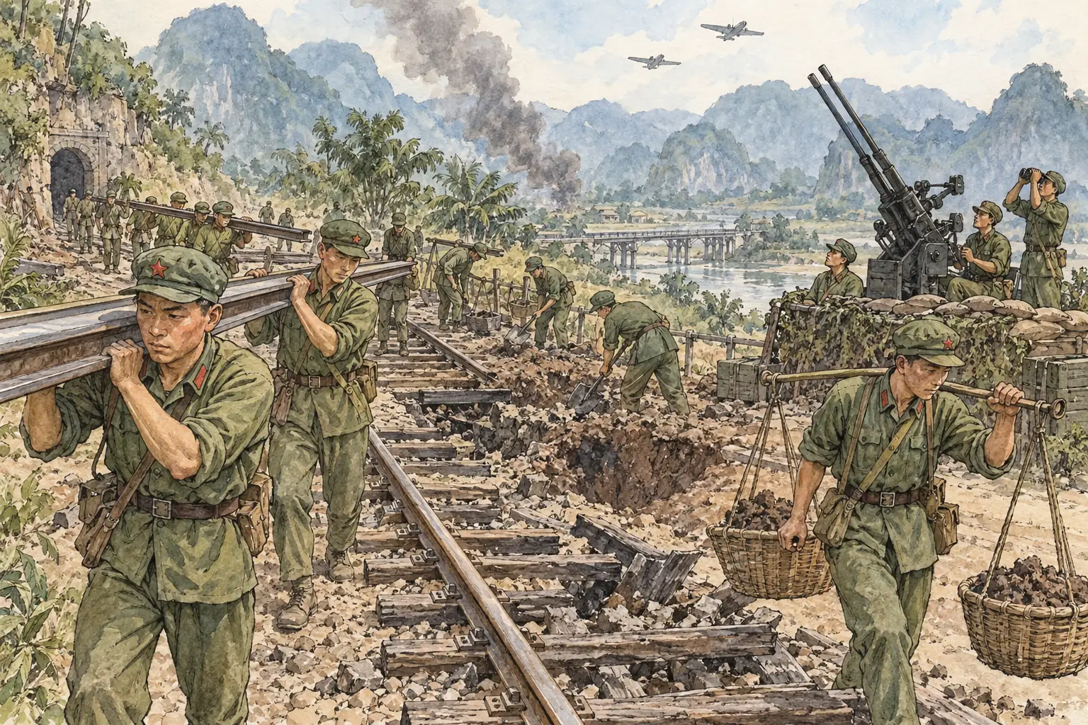 Chinese support troops repaired bombed railways and manned anti-aircraft guns, freeing North Vietnamese soldiers to fight in the South
