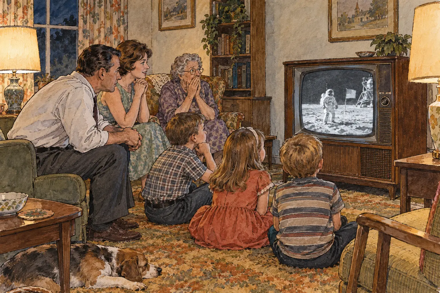 The Apollo 11 Moon walk was broadcast live on television to hundreds of millions of people