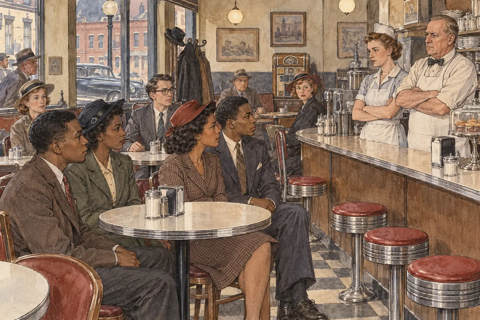 In 1942 and 1943 CORE members held sit-ins at Chicago restaurants that refused to serve Black customers, almost twenty years before the student sit-ins of 1960.