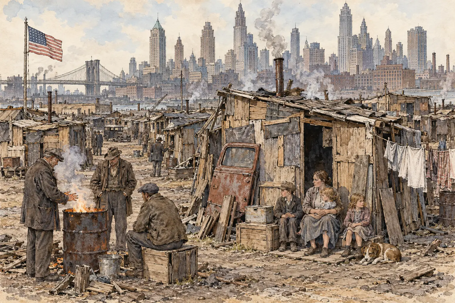 People who lost their homes built shanty towns, which they called Hoovervilles