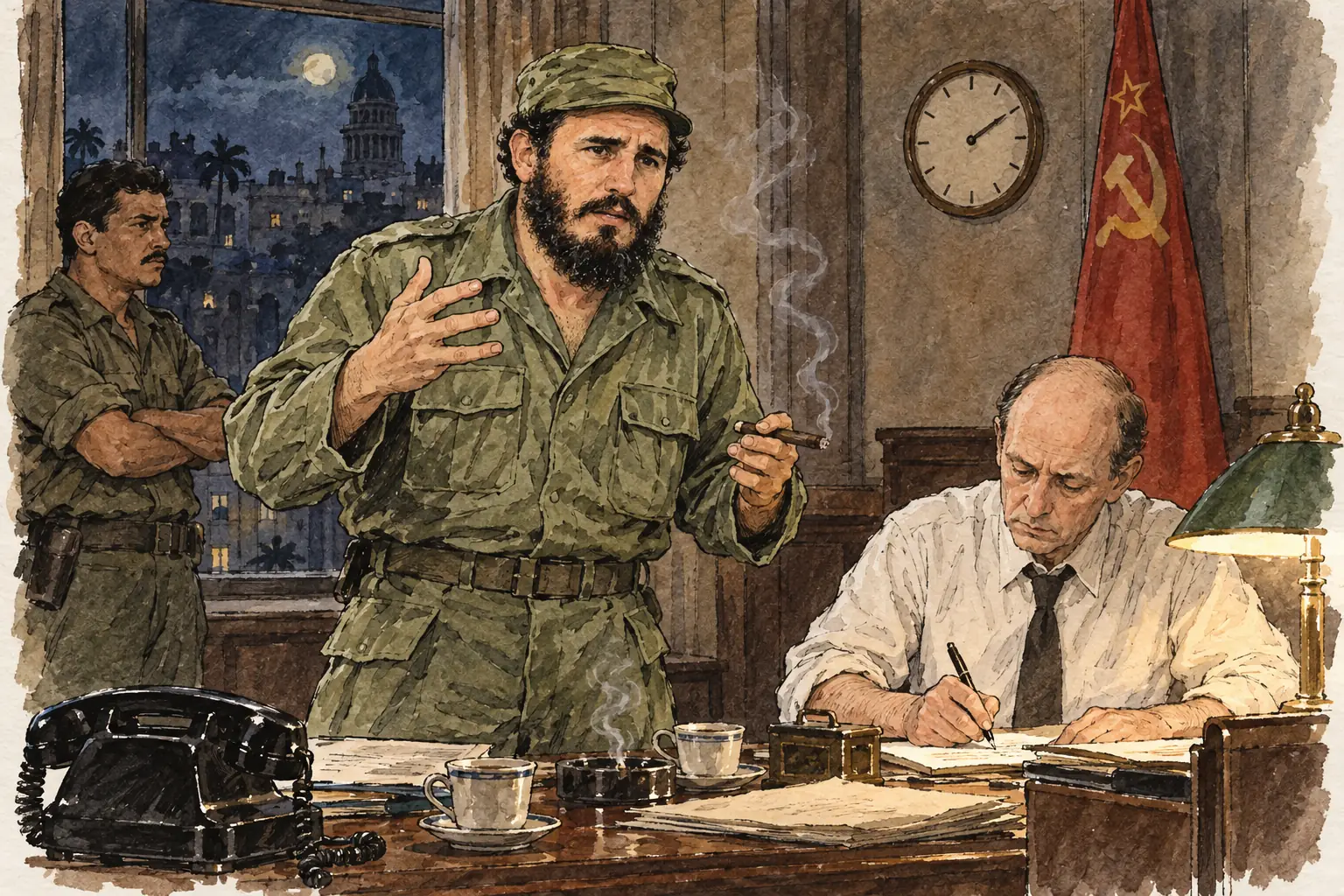 On the night of 26-27 October 1962 Castro dictated a letter at the Soviet embassy in Havana urging Khrushchev to launch a nuclear strike if the USA invaded Cuba.