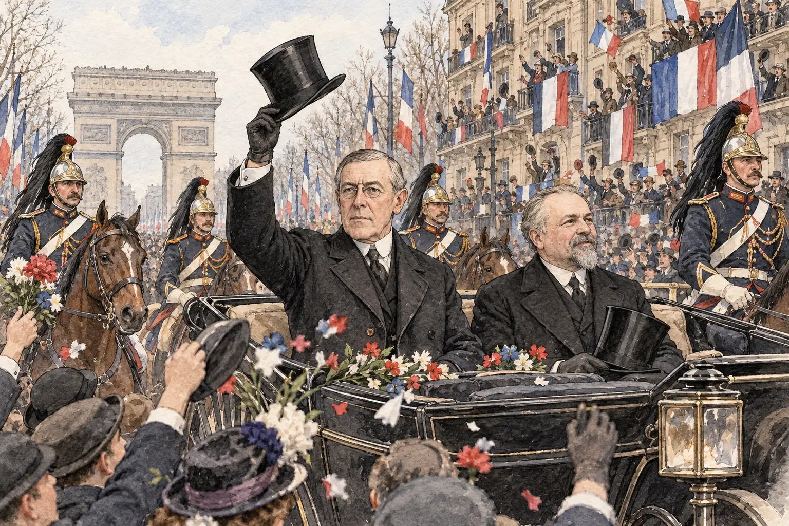 Huge crowds greeted Wilson when he arrived in Paris in December 1918, the first American president to visit Europe while in office.
