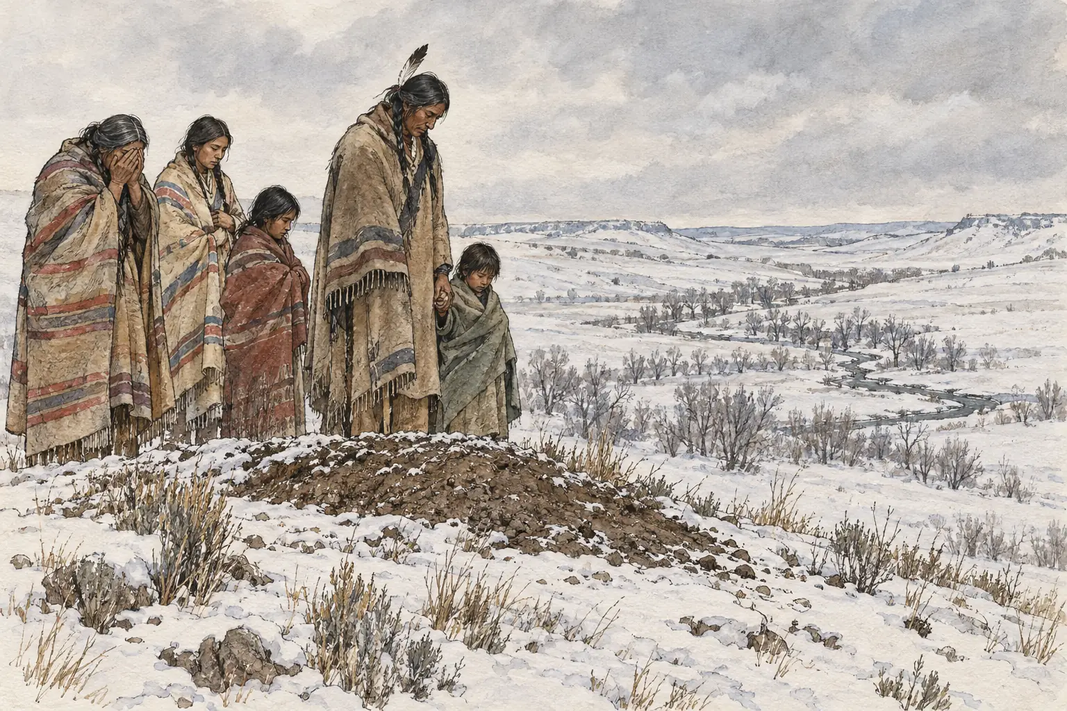 Around 300 Lakota, many of them women and children, were killed at Wounded Knee, and the massacre came to mark the end of armed resistance on the Plains.
