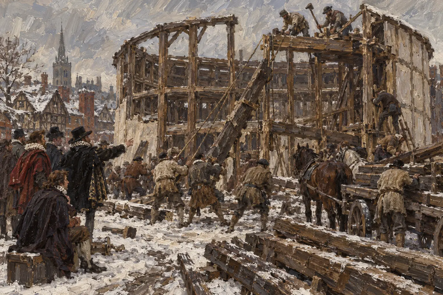 In December 1598 the Lord Chamberlain's Men dismantled the Theatre in Shoreditch and kept its timbers