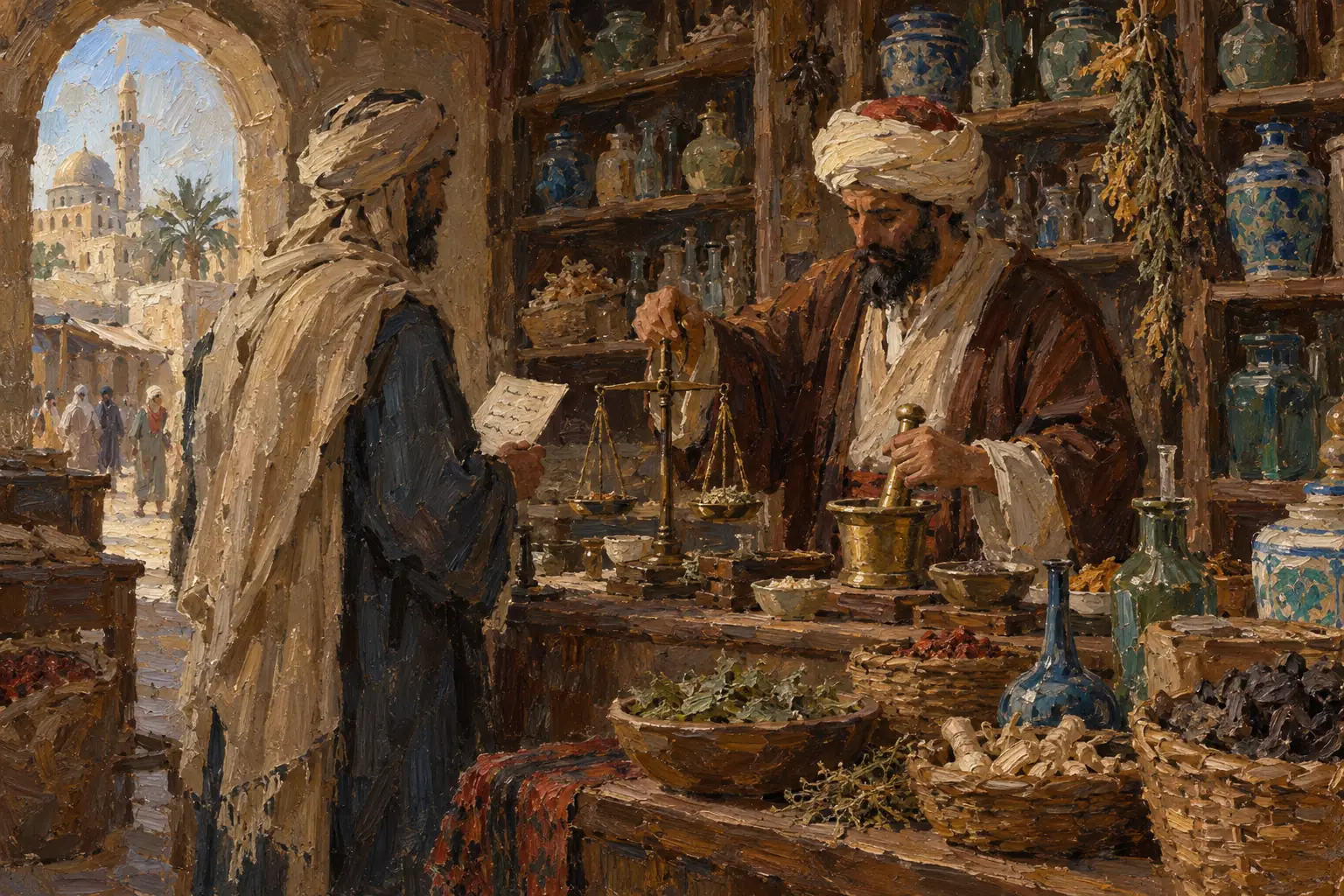 Islamic pharmacies stocked herbs, minerals and compounds, and made up medicines to precise recipes