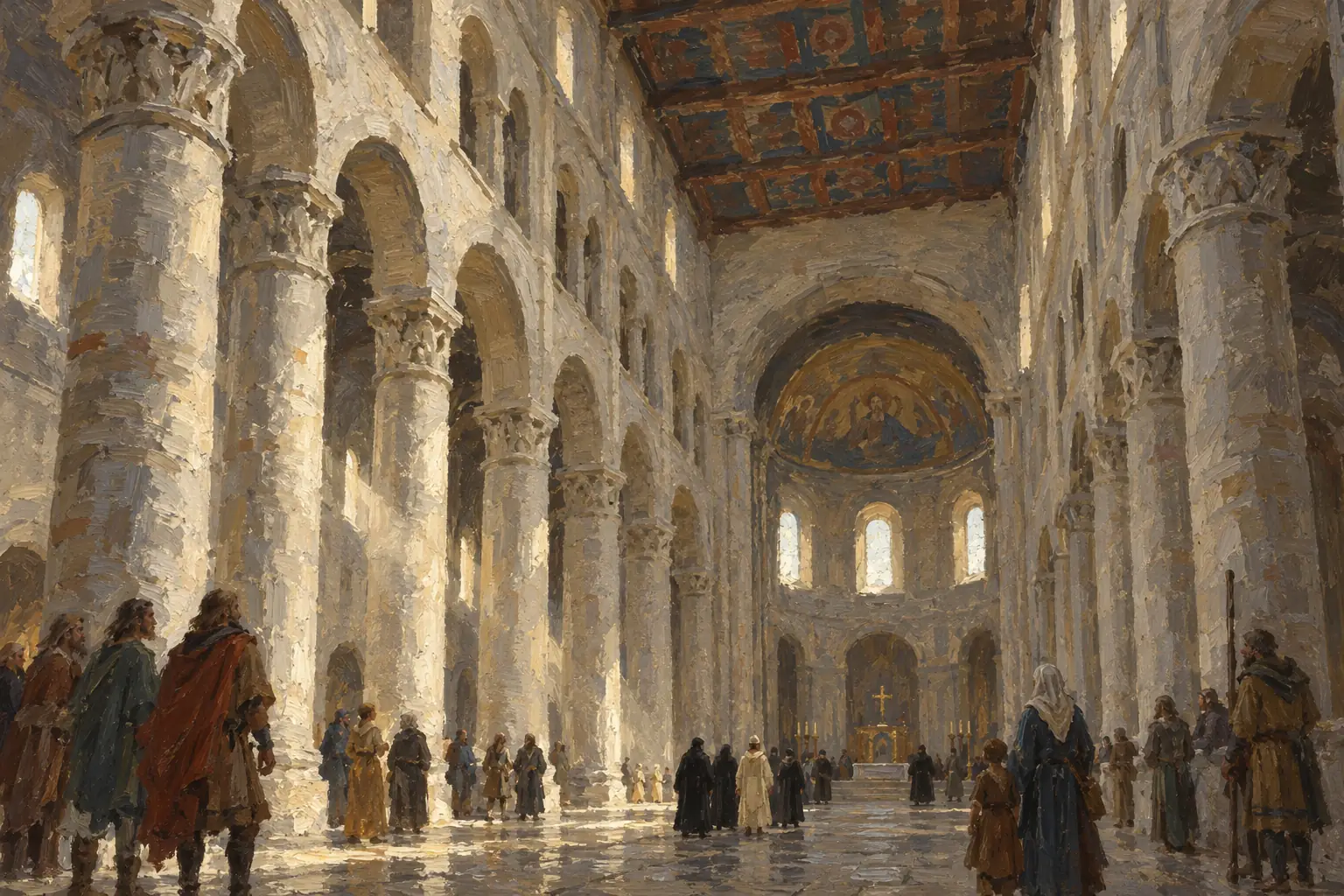 Norman cathedrals were built with massive walls, round arches and thick pillars, on a scale meant to inspire awe.