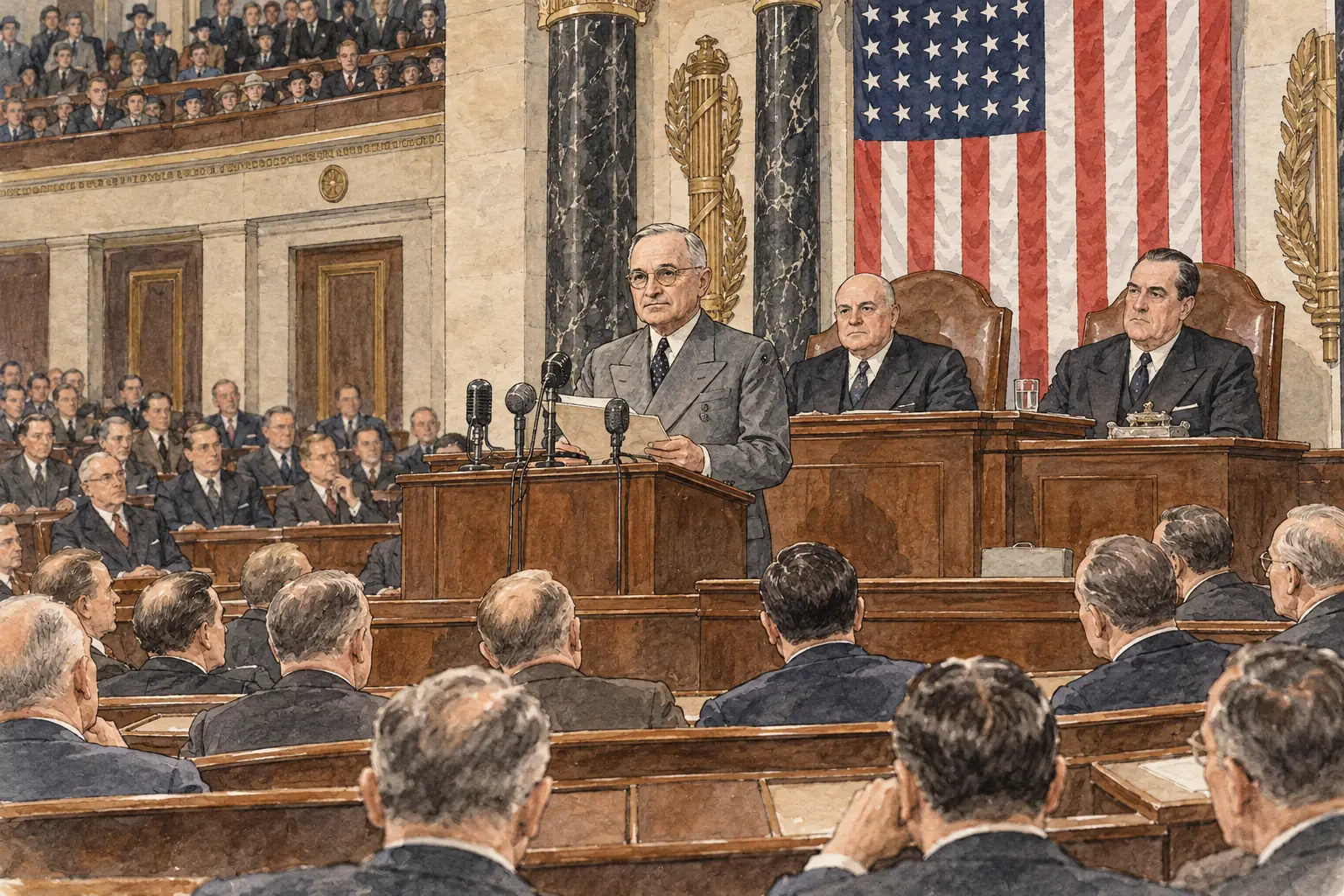 On 12 March 1947 Truman asked Congress for aid for Greece and Turkey, promising to support free peoples resisting communism
