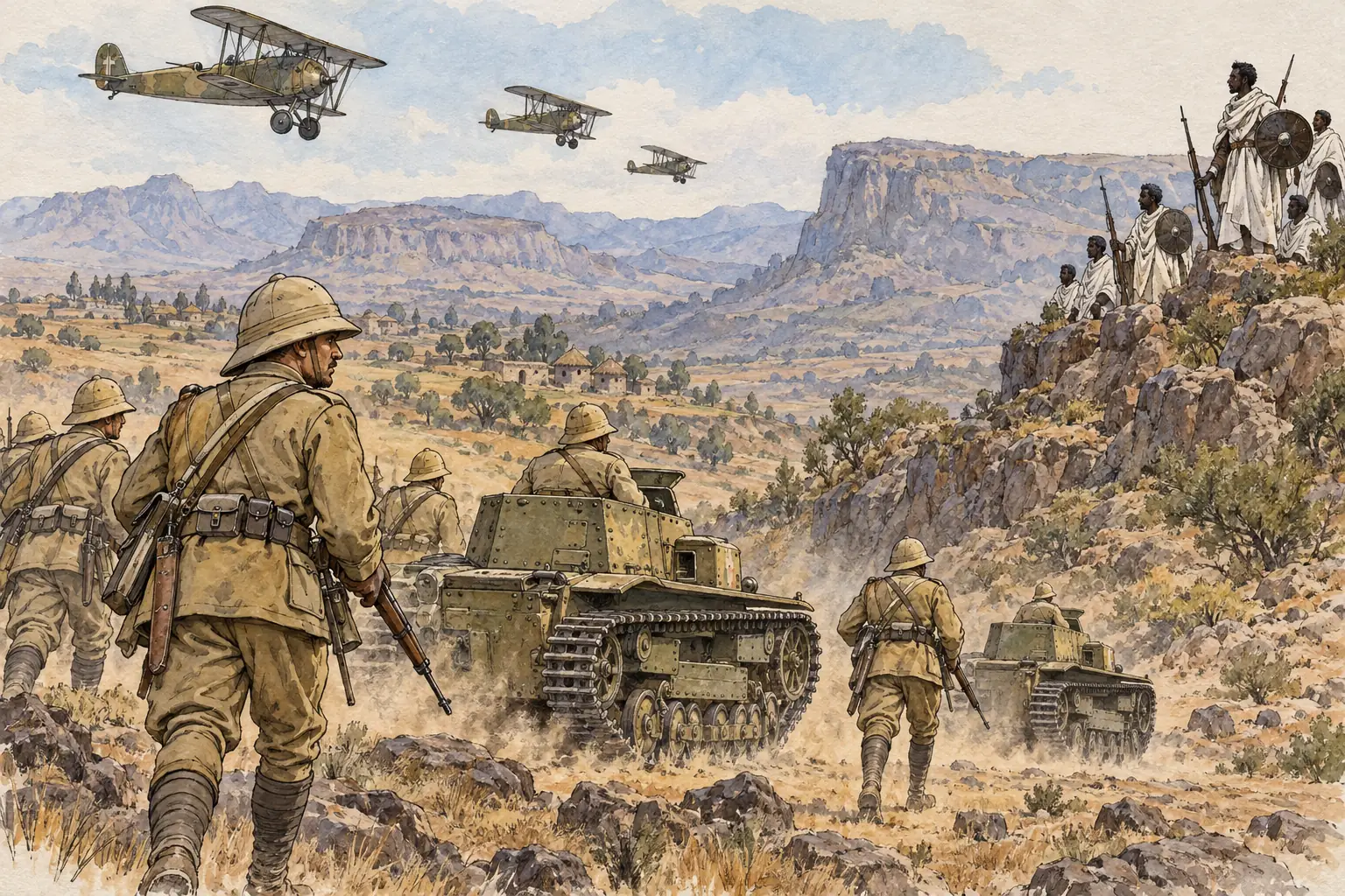 Italy invaded Abyssinia in October 1935 with tanks and aircraft