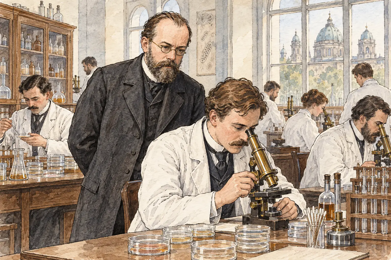 Koch's Berlin laboratory became a model for microbe research and trained scientists from around the world, including Paul Ehrlich.