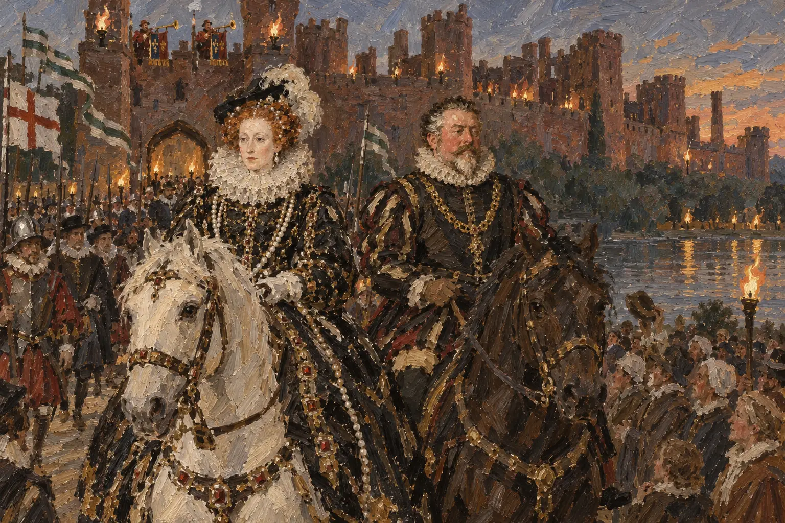 Elizabeth arrives at the Earl of Leicester's Kenilworth Castle on a royal progress in 1575