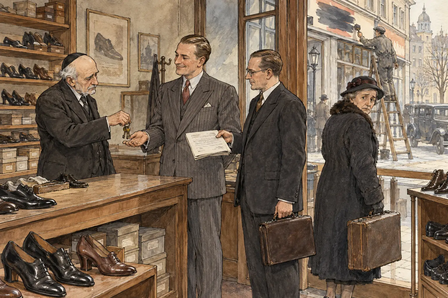 Jewish owners were pressured into selling their businesses to non-Jews for far less than they were worth.