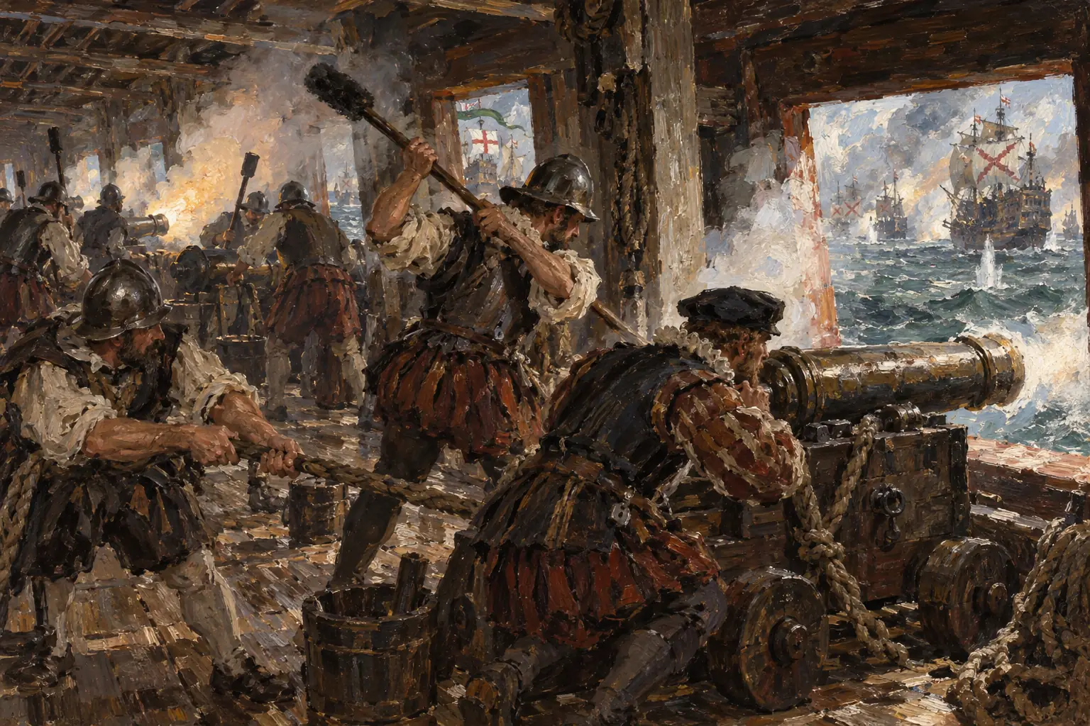 English guns could fire from longer range and reload faster, so English ships could avoid the Spanish tactic of boarding.