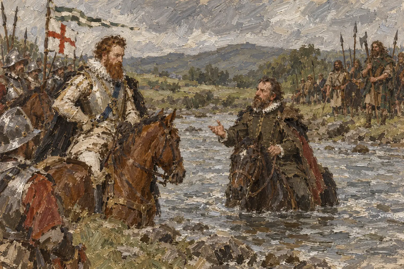 In 1599 Essex met the rebel leader Hugh O'Neill, Earl of Tyrone, at a river ford and agreed a truce he had no authority to make.