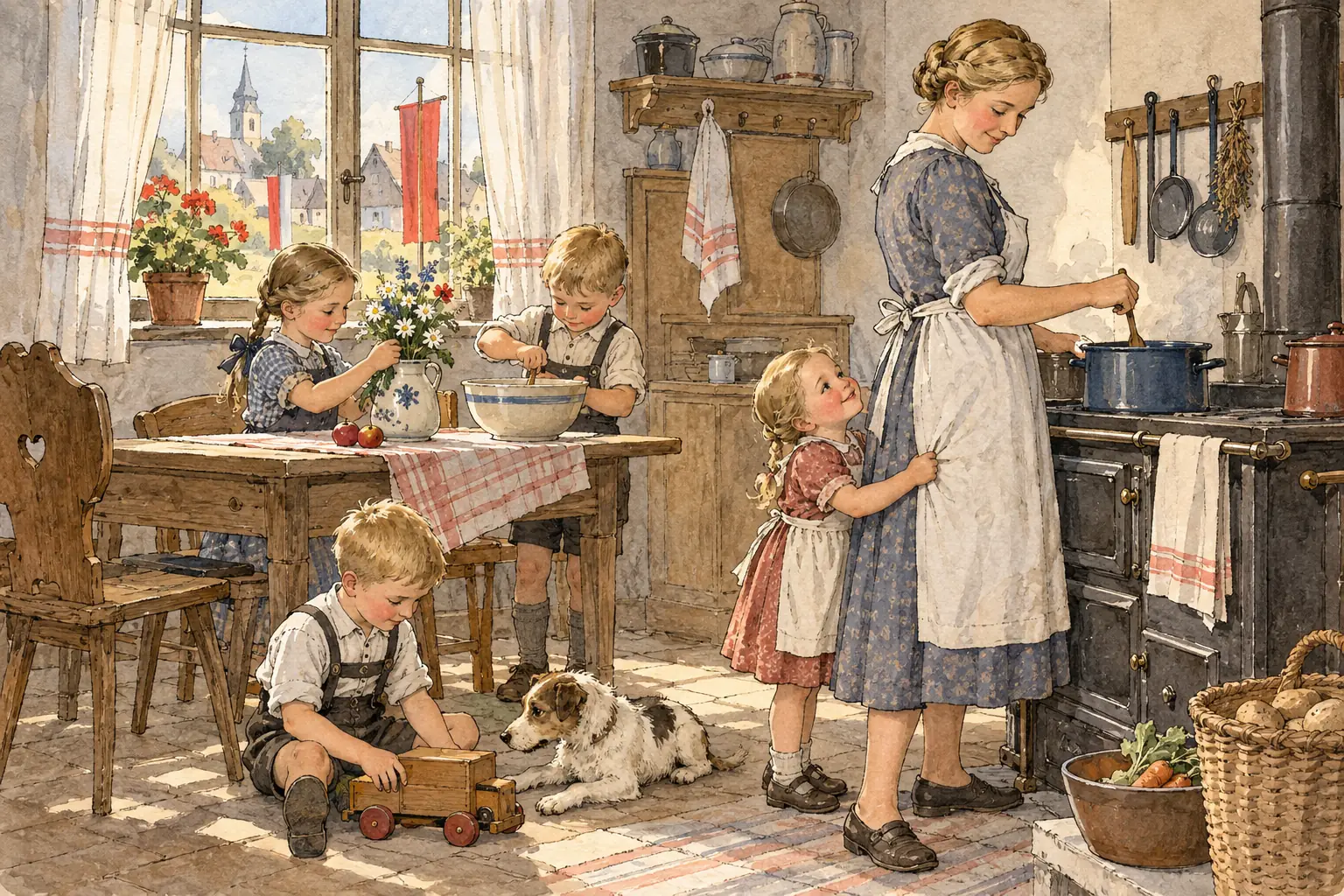 Nazi ideology expected women to devote themselves to 'Kinder, Küche, Kirche': children, kitchen and church.