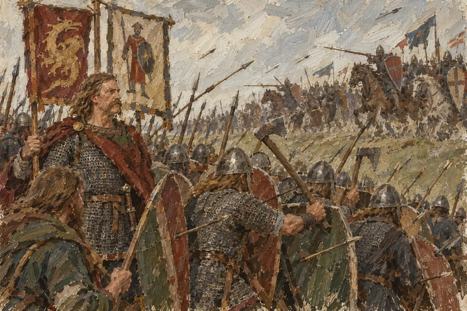 The English shield wall held the ridge at Senlac Hill against Norman archers, infantry and cavalry for hours