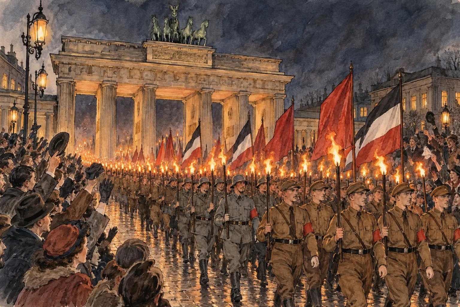 On the evening of 30 January 1933, Nazi supporters celebrated Hitler's appointment as Chancellor with a torchlight parade through Berlin.