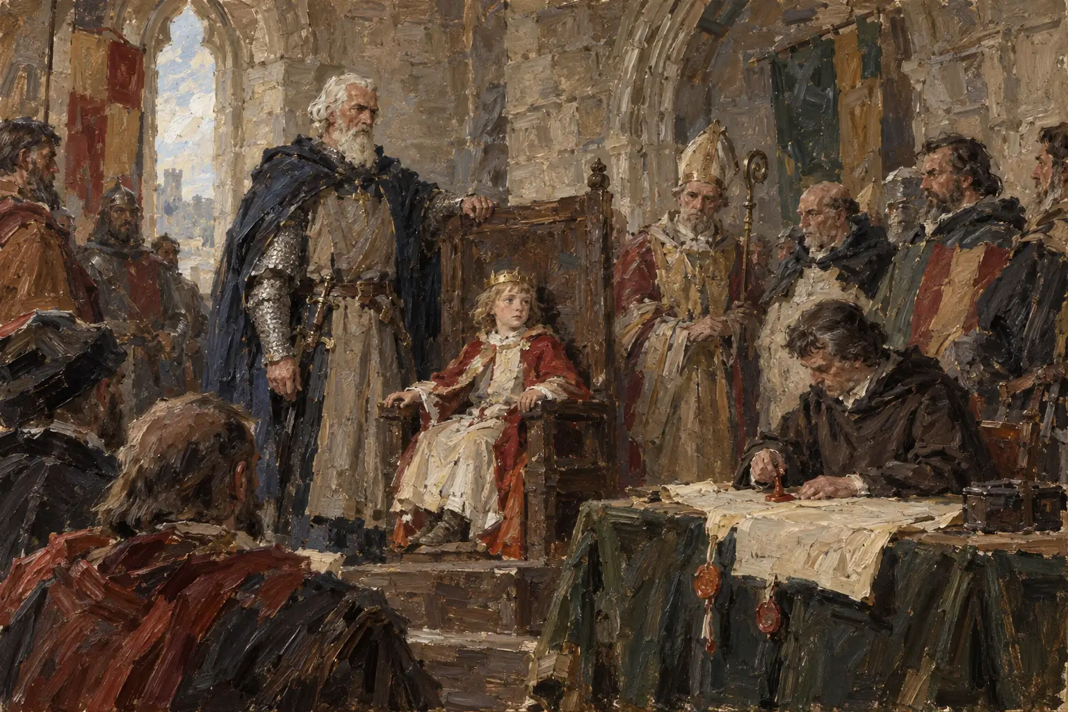 After John's death the nine-year-old Henry III became king, and his regent, William Marshal, reissued Magna Carta in November 1216 to win back the rebel barons.