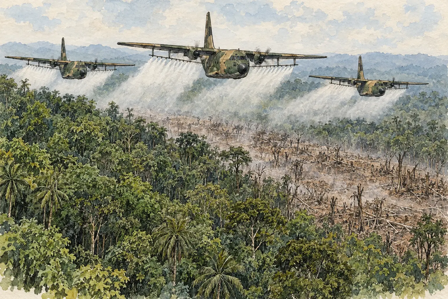 US aircraft sprayed millions of litres of Agent Orange to strip the leaves from forests and destroy crops that might feed the Vietcong