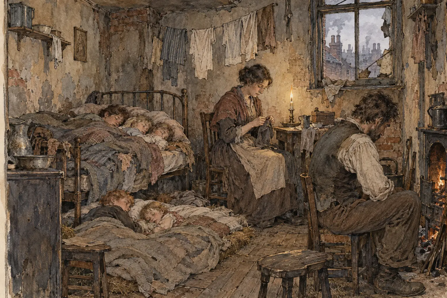 In the rookeries a whole family often lived in a single damp room