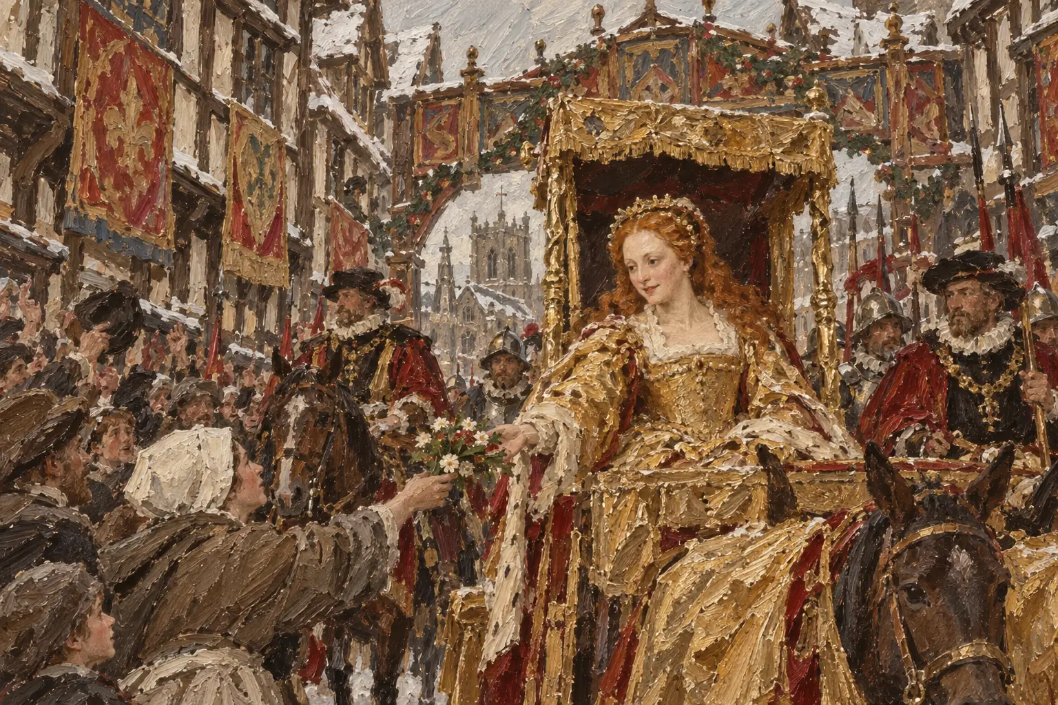 Elizabeth used her coronation procession through London in January 1559 to present herself as a legitimate Protestant ruler.